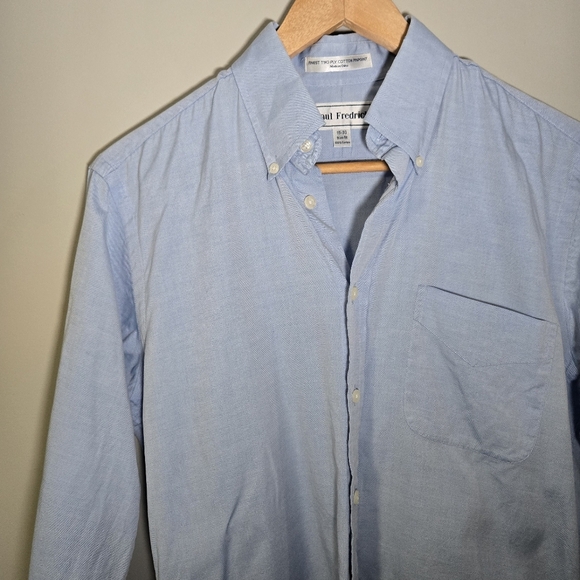 Paul Fredrick Men's 15-33 Trim Fit 💯 Light Blue Button-Down Shirt - Picture 3 of 8